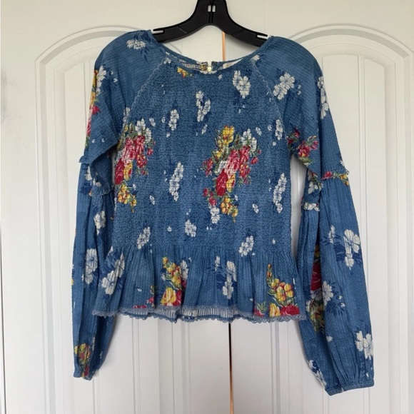 LoveShackFancy Tops - LoveShackFancy Blue Floral Blouse